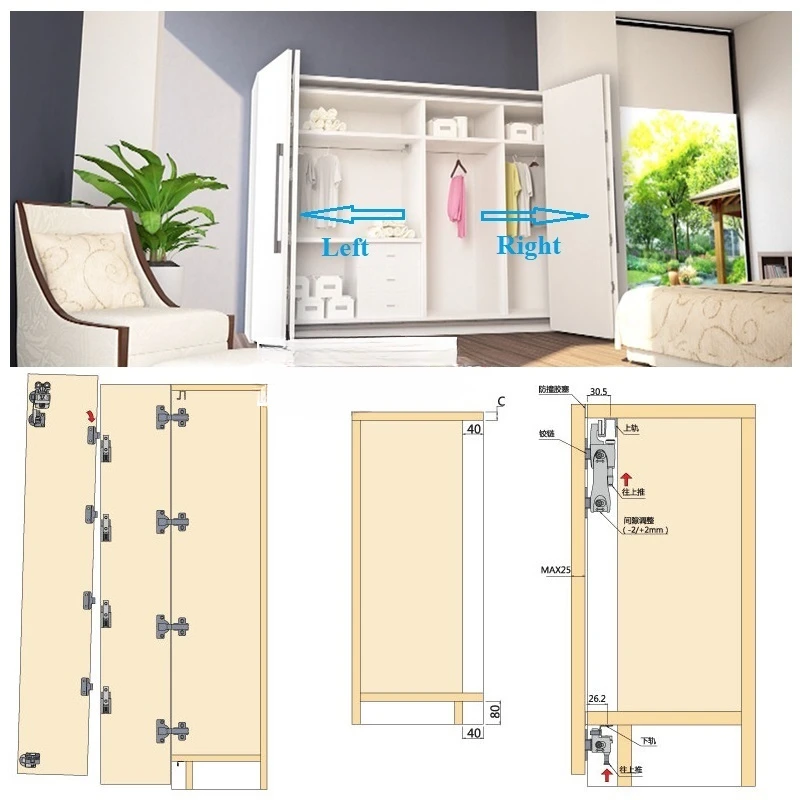 Ersatzteile für verschiebbare, zweifach gefaltete Falttür, hängendes Rad, Rollenscharnier