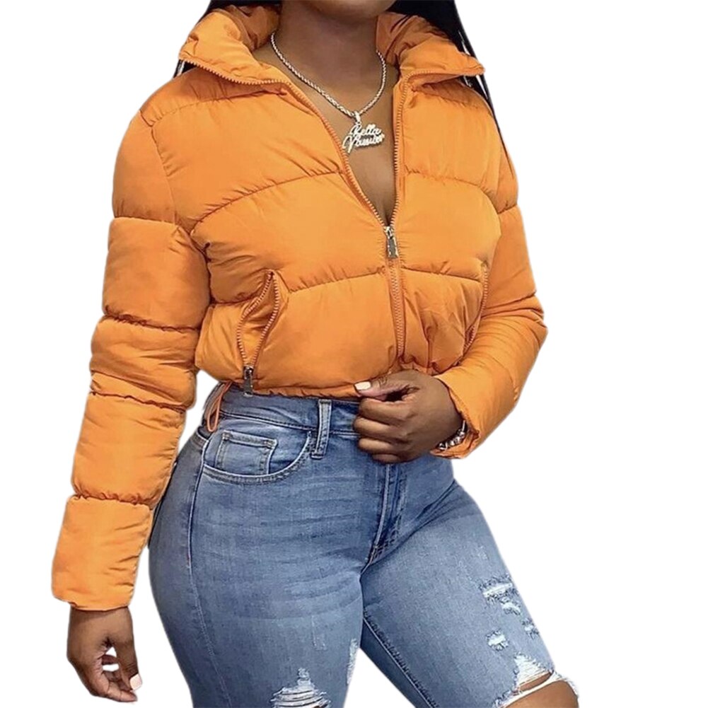 Cropped Puffer Jacket Down Ultralight Thin Winter Clothes Women Warm Bubble Coats Orange Black Outwear: Orange / L
