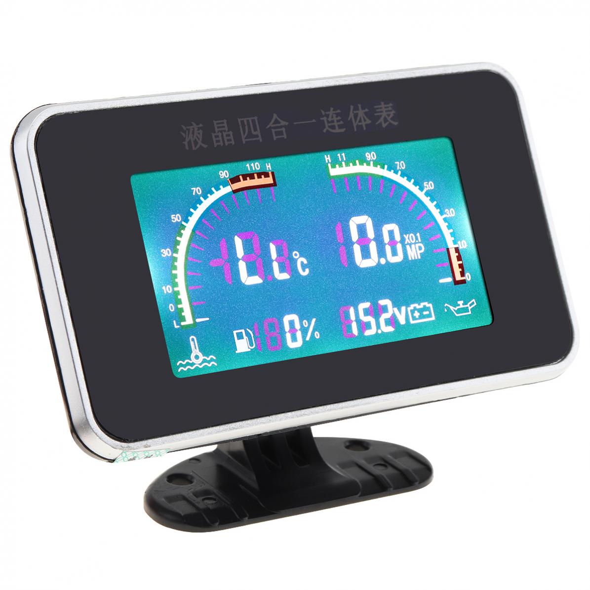 Universal 12v surrande 4 in 1 bil lcd digital voltmätare + vattentempmätare + oljetrycksmätare + bränslemätare med sensor