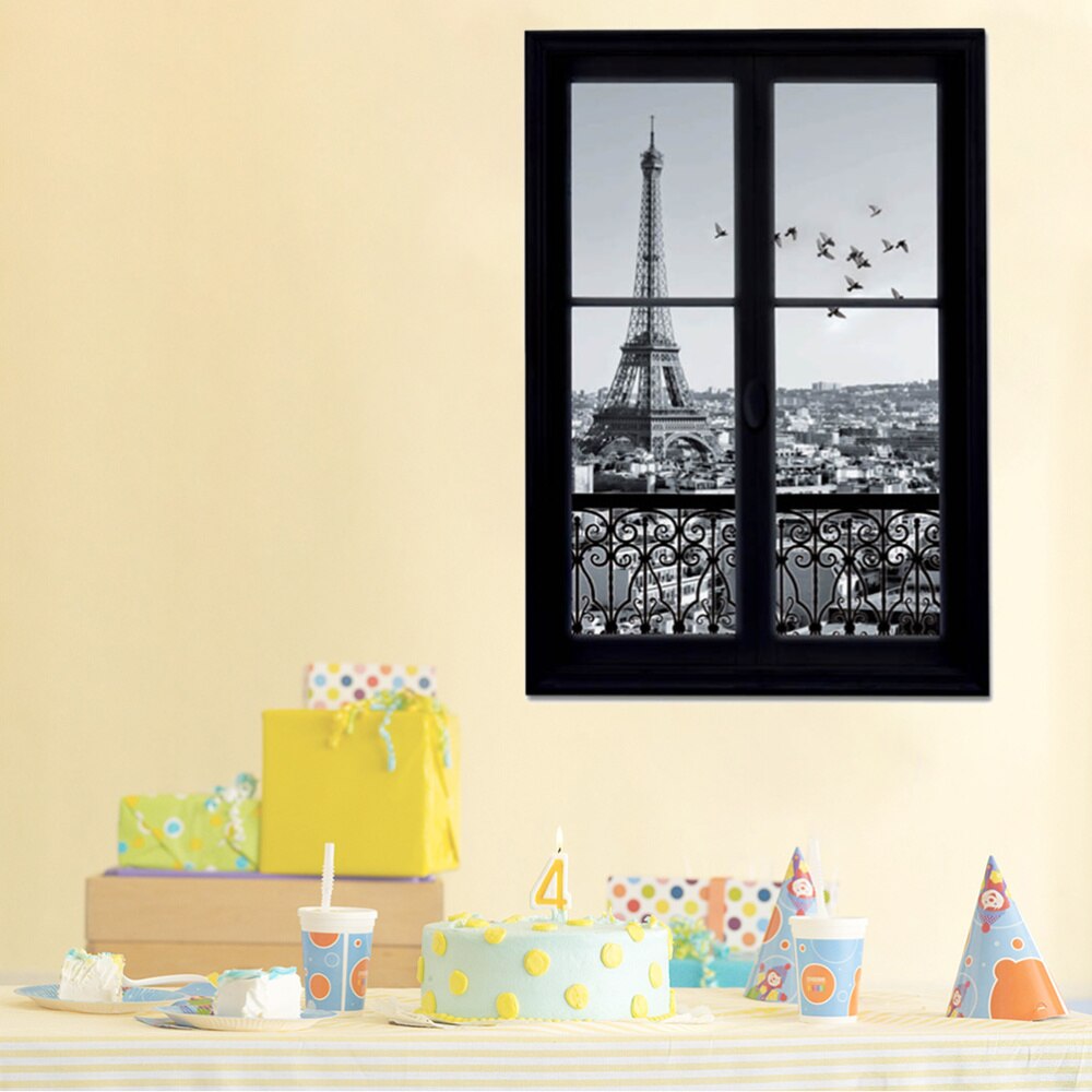 Wall Decals 3D Window Eiffel Tower Paris City Removable Wall Stickers Art Decor Vinyl Decals Kids Child Room Mural