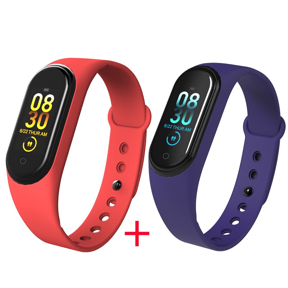 M4 smart band 4 fitness armbånd sport smart ur puls blodtryk armbånd smartwatch til xiaomi som mi band 4: Blå rød