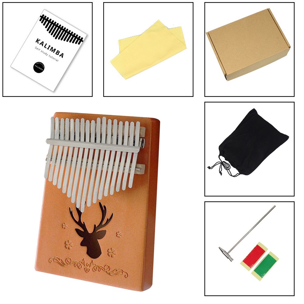 17 Keys Kalimba Musical Instrument Spruce Thumb Finger Piano African Sanza Mbira with Tuning Hammer Sticker for Beginner Kids