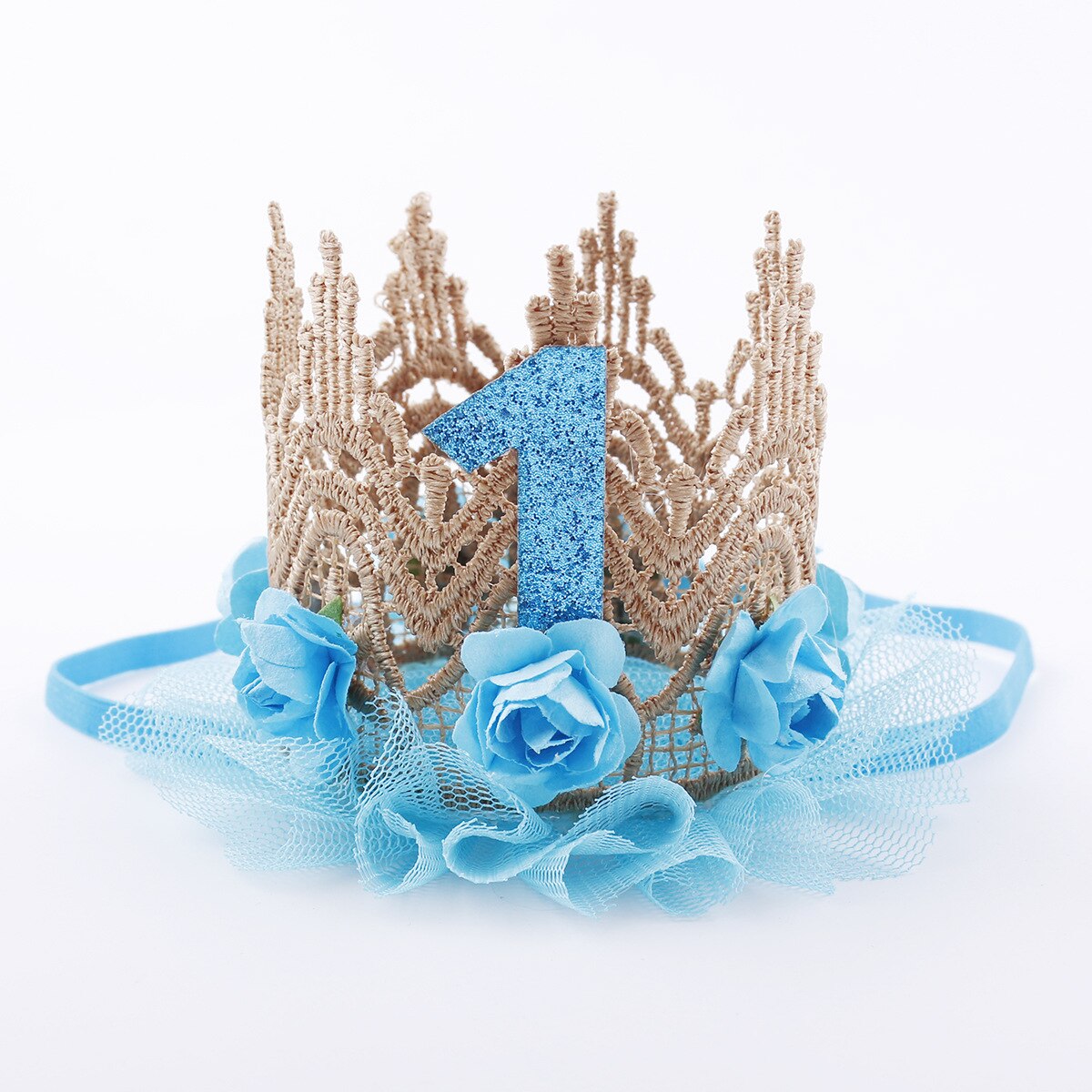 Serre-tête de princesse pour anniversaire de petite fille,accessoire en dentelle et fleurs, joli d&#39;anniversaire pour bébé,: Blue