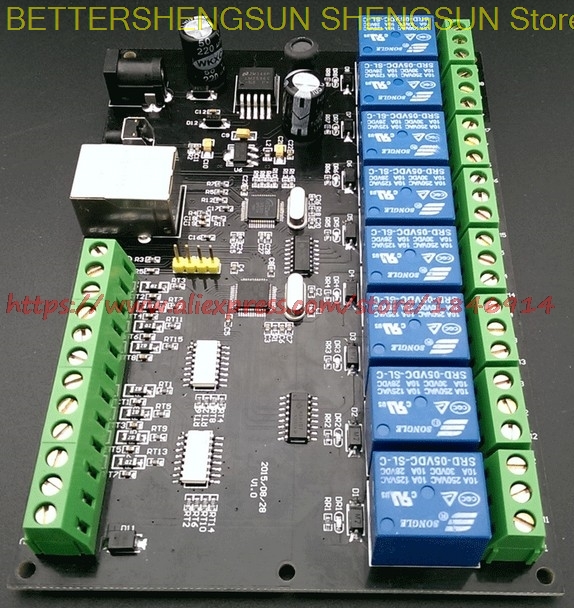 8 way network relais Ethernet/IP relais TCP/8 MODBUS in 8 out van de schakelaar hoeveelheid PLC vertraging