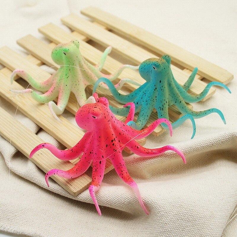 Fluorescent Artificial Aquarium Octopus Silicone Fish Decoration Glowing Fish Tank Octopus Ornament with Suction Cup