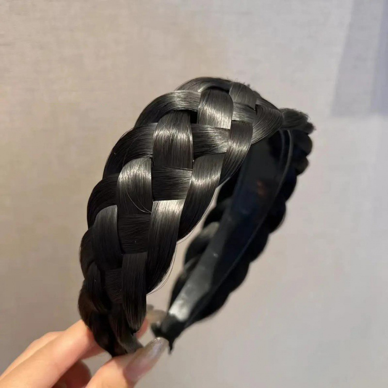Diademas trenzadas torcidas para mujer, 4,5 cm de ancho, peluca sintética ancha a la , diademas elásticas ajustables, postizos de peinado bohemio: Gris