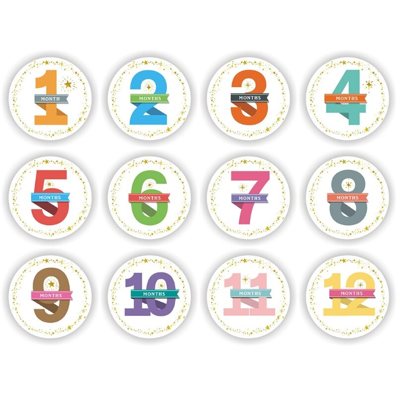 12 Pcs Baby Pregnant Monthly Stickers Memory Recording Milestone Sticker Props: 370