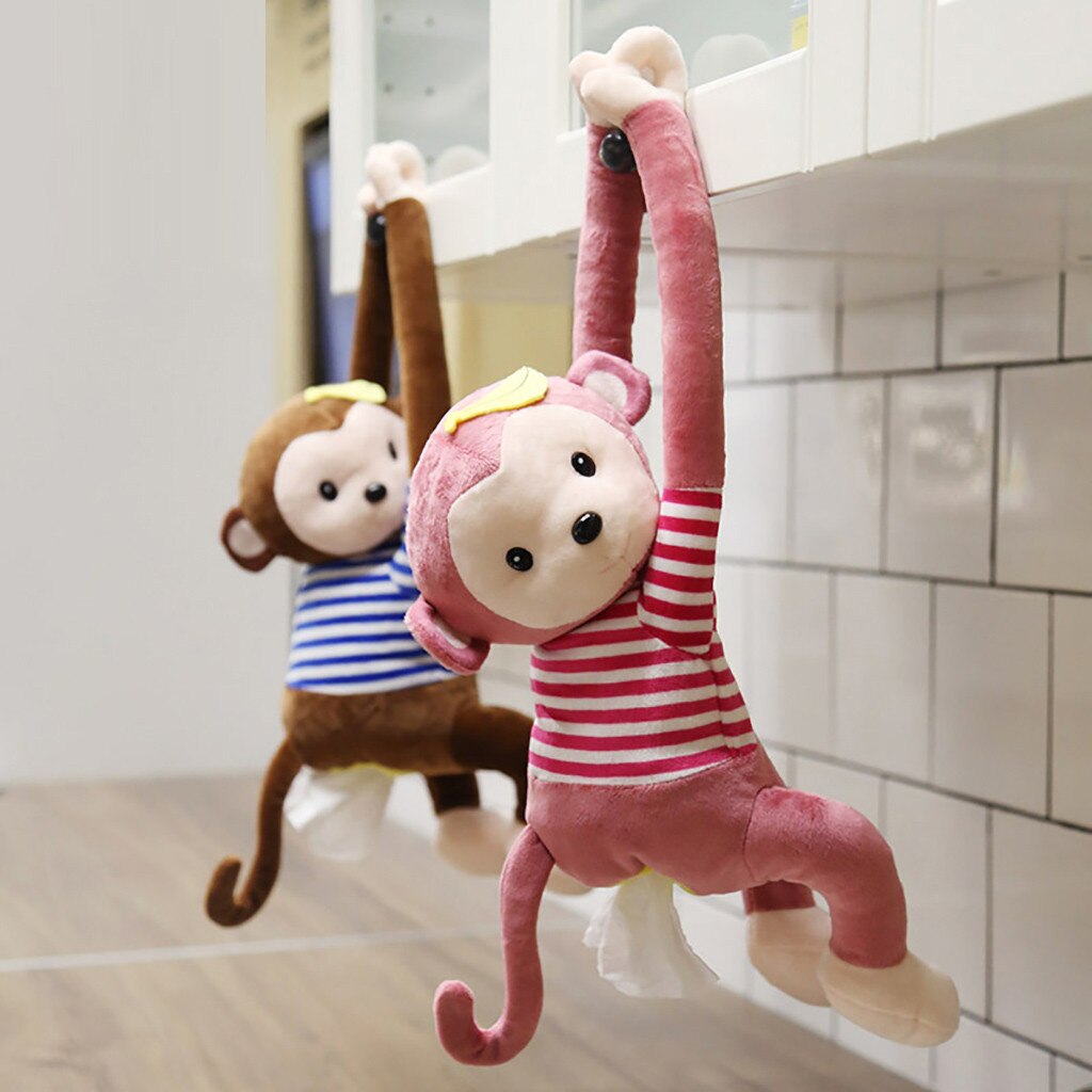 Car Tissue Boxes Monkey Cute Cartoon Home Office Car Hanging Paper Napkin Tissue Box Cover Holder Portable Paper Box