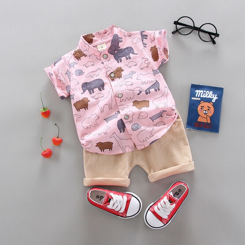 Uk spædbarn baby dreng barn sommertøj elefant skjorte t-shirt + bukser outfits sæt 0-3t