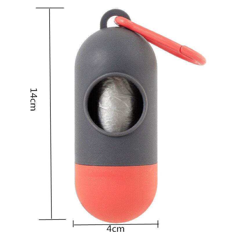 Suministros para limpieza de mascotas caja de basura tipo píldora bolsa de basura para Perros tipo de bala bolsa de desechos para mascotas portátil: Gray red