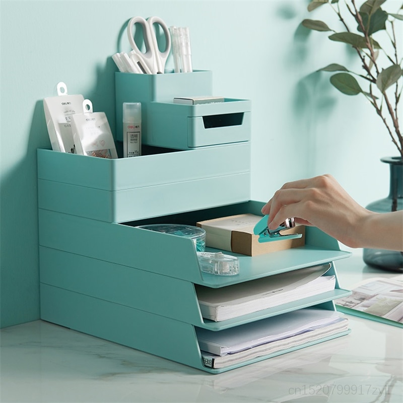 Aqua stablet skrivebordspapir skuffe  a4 fil arrangør dokumentbakker akryl kontor desk tilbehør papirvarer arrangør