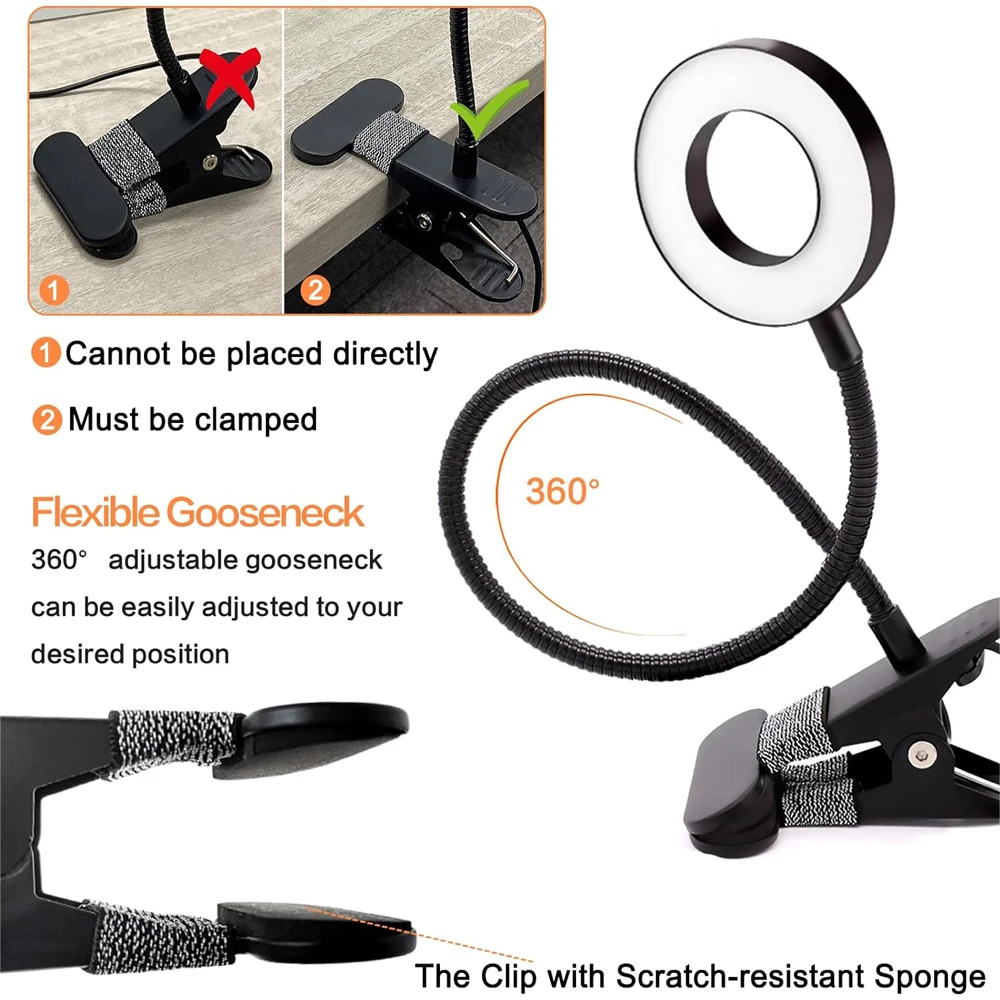 48 led-clip bureaulamp °flexibele zwanenhals leeslamp voor op tafel oogvriendelijke usb-klem boeken nachtlampje studie leeslamp