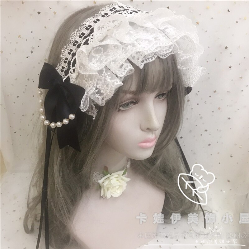 Thé fête ange poignée rue perle chaîne BNT japonais doux Lolita bandeau cheveux épingle à cheveux nœud dentelle douce soeur princesse chapeaux: 05