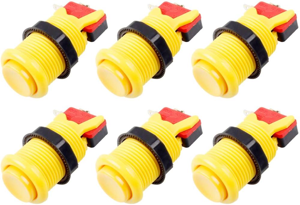 Botones de Arcade estándar de estilo americano, botones conmutables tipo Happ de 30mm, 187 "(4,8mm), Mame Jamma terminal para, piezas de Kit, 6 uds.: Yellow