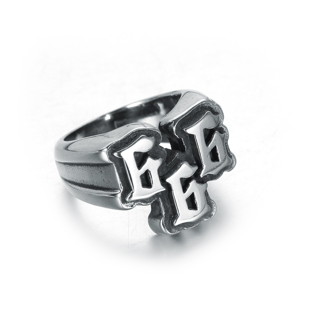 Bague punk en acier inoxydable pour hommes européens et américains, 666, bague en acier au titane, bijoux