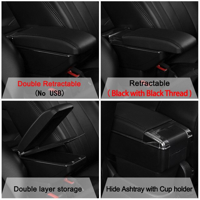 For Kia Picanto Center console Arm Rest Armrest Box: Double All Black