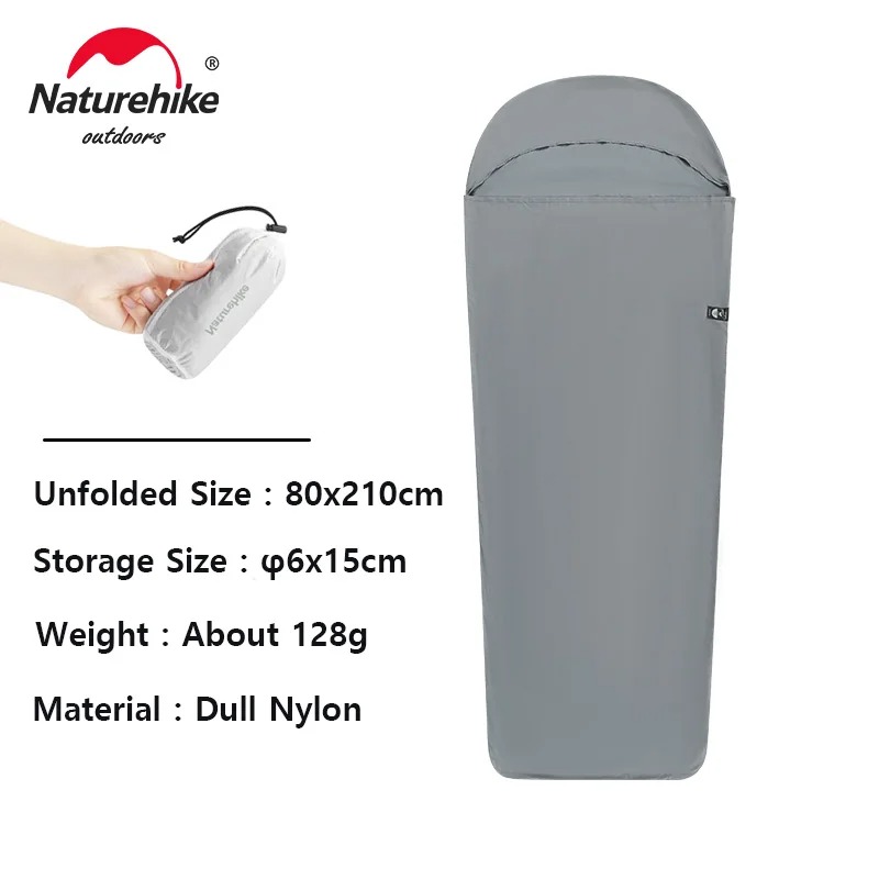 Naturehike 128g ultralätt sovsäck utomhus camping vandring hotell enkelfoder resesovsäck: Blå