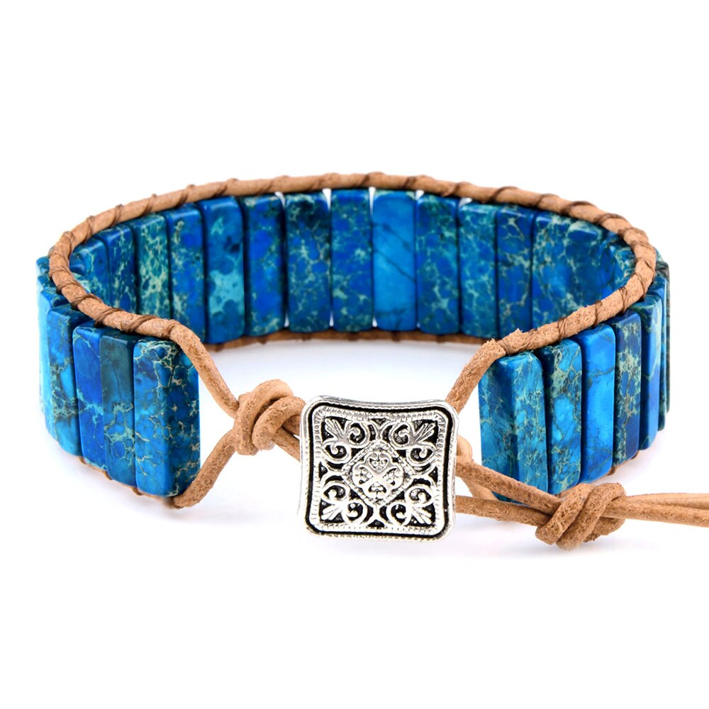 Chanfar Stijl Multicolor Natuurlijke Gem Lederen Tibetaanse Gypsy Kralen Verstelbare Armband Voor Mannen En Vrouwen: Sapphire blue