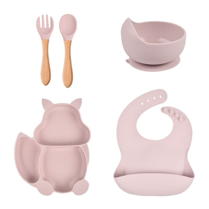 Toddlers Safety Silicon Plate First Stage Lead-free Toddler Feeding Supplie Cute Shape Toddler Feeding Set 5PCS: Y26