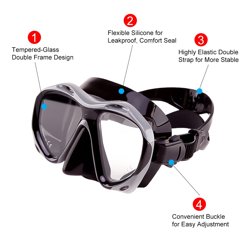 SFIT Swimming Goggles Underwater Anti Fog Half Face Nose Clip Glasses Diving Bikini Tempered Glass Lens Snorkel Goggles