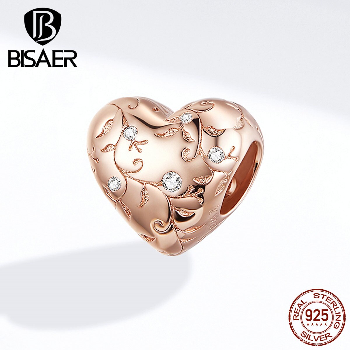 gold color charms BISAER 925 sterling silver Ladybug Infinity Rose Flower beads charms Original silver 925 jewelry