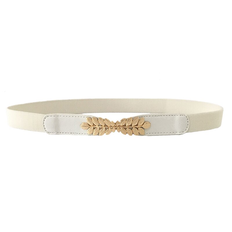Women Waist Belt Narrow Stretch Dress Belt Thin Buckle Waistband: white