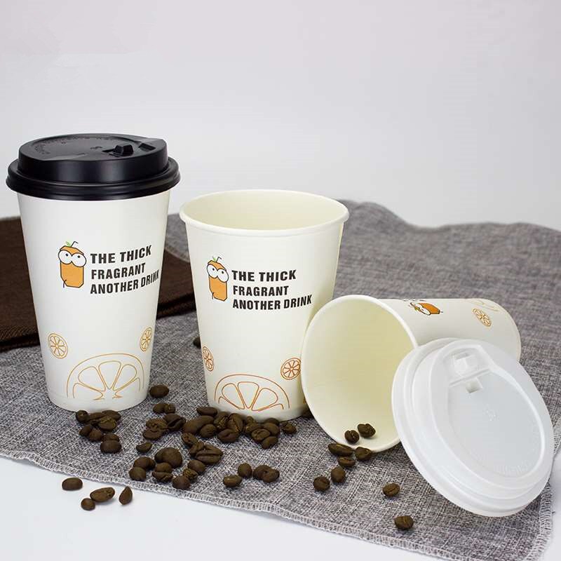 50pcs white disposable paper cup 400ml 500ml party favor funny beverage juice cup takeaway packaging cups with lid