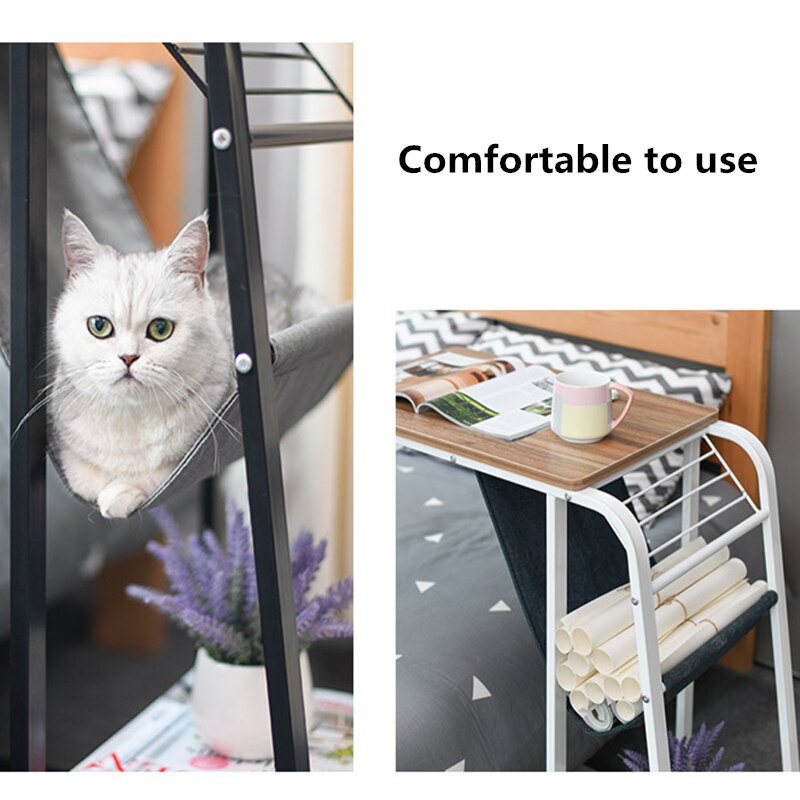 Movable bedside laptop desk household carbon steel skeleton high lifting bed with small side table storage rack