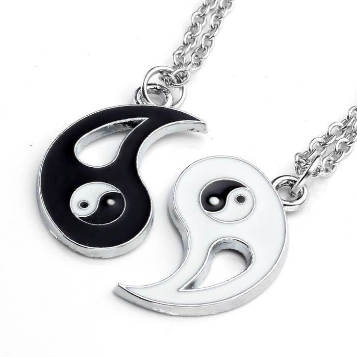 Collar con colgante Yin Yang para hombre y mujer, Taoism trigrama de Tai Chi, de San Valentín (Plata)