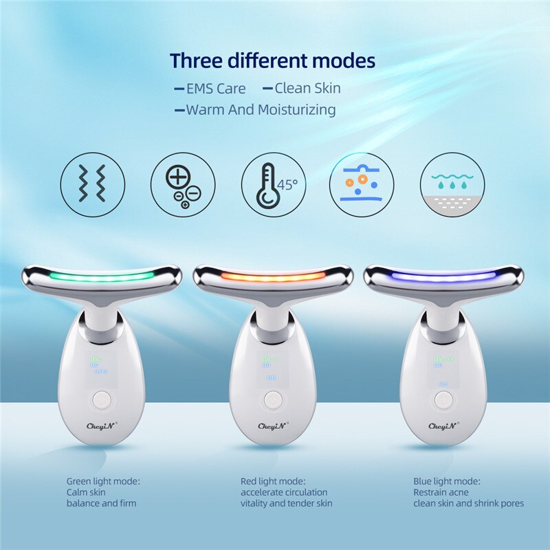 CkeyIN Sonic Face Massager Neck Lifting Machine Heat Anti Aging Wrinkle Led V-Shaped Thin Facial Firming Skin Tightening Toning