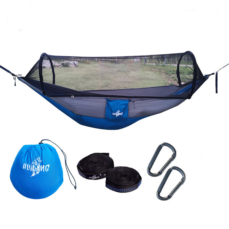 Automatic Quick-opening Mosquito Net Hammock Outdoor Camping Pole Hammock swing Anti-rollover Nylon Rocking Chair 270x140cm