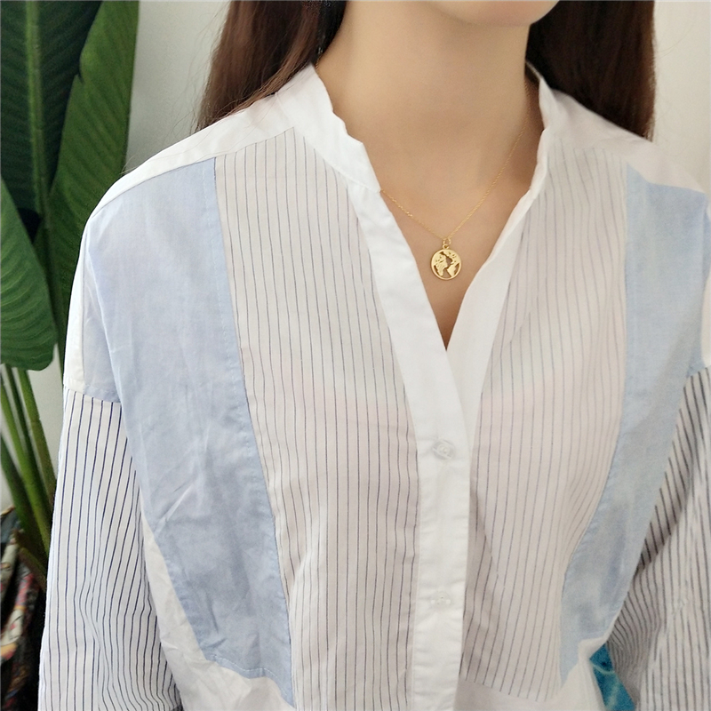 Collar ROXI Charm de plata de ley 925, collar hueco colgante del mapa del mundo, collar de joyería de para mujeres, collar de