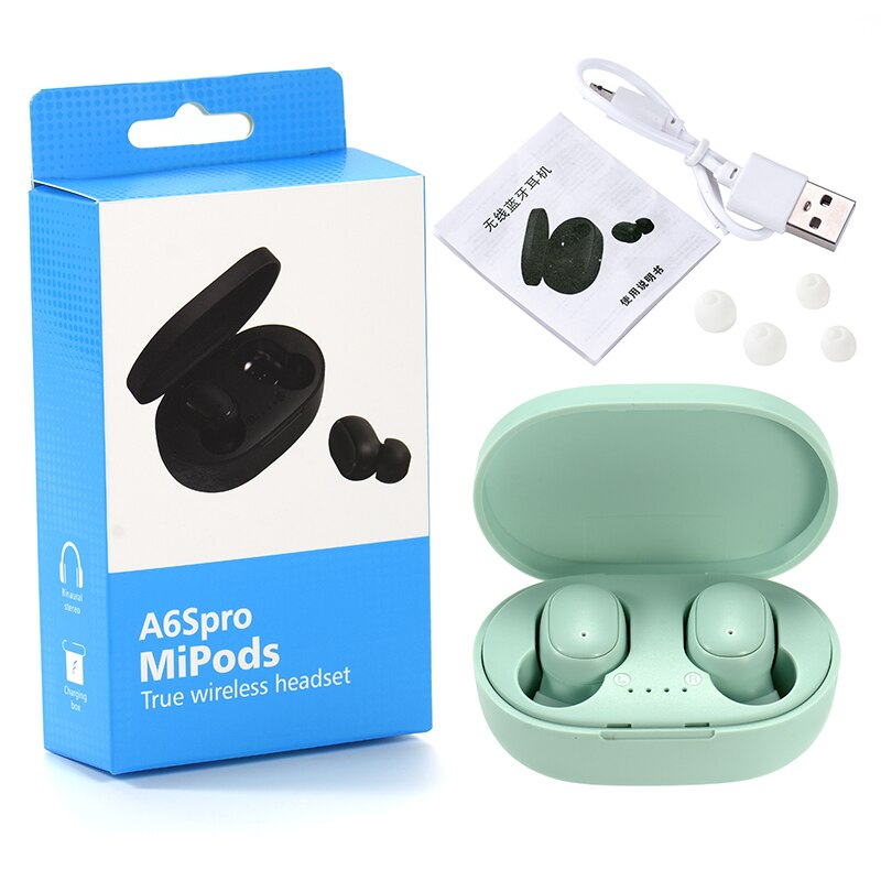 SPRIMO A6S Wireless Bluetooth TWS Earphone Mini Earbuds With charging BOX noise canceling Sport Headset For all smartphone: A6S Pro green a box