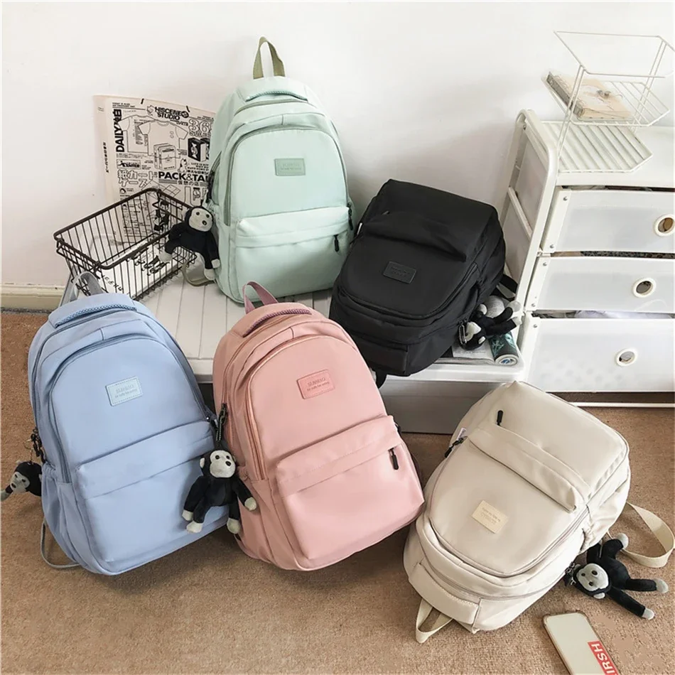Mochila de Color liso para mujer, bolso de libros universitario con múltiples bolsillos, mochilas informales para ordenador portátil, mochila escolar para hombres y adolescentes, mochilas escolares para niñas