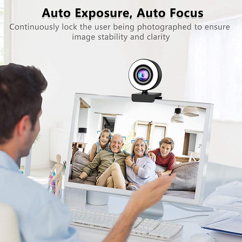 Webcam Ring Light Adjustable Ring Light Web Camera Auto Focus Camera Built-in Mic for Live Broadcast