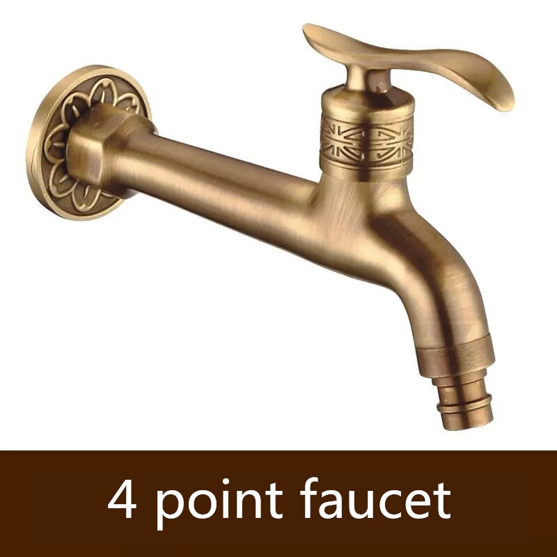 Bathroom Bibcock Antique Brass Carved Pattern Wall Mount Single Cold Retro Taps Outdoor Garden Washing Machine Mop Toilet Faucet: A-04