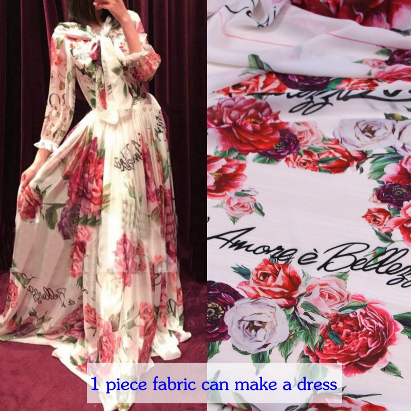 Grote bloem brief gedrukt chiffon stof, zachte chiffon dunne stof voor jurk, lange strand jurk chiffon kleding tissue stof