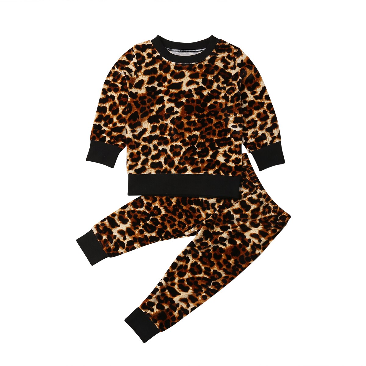 Toddler børn sport leopard tøj sæt baby piger fløjl top sweatshirt bukser tøj tøj: 2-3t