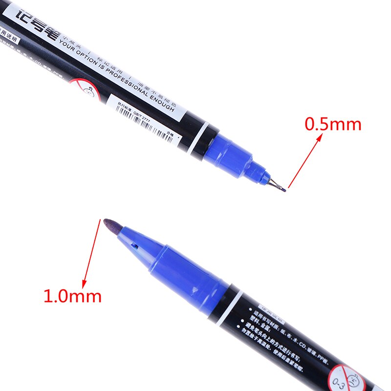 3 stks/pak Twin Tip Permanente Markers, Fijne Punt, (Zwart, Blauw, Rood) Inkt, 0.5mm-1mm