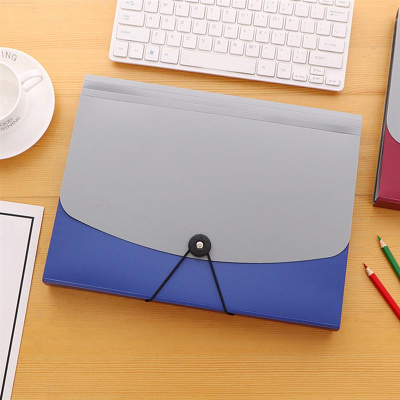 1pc 13 Pockets Expanding File Folders Buckle A4 Accordion File Holder Organizer File Folder with Dividers (Blue)