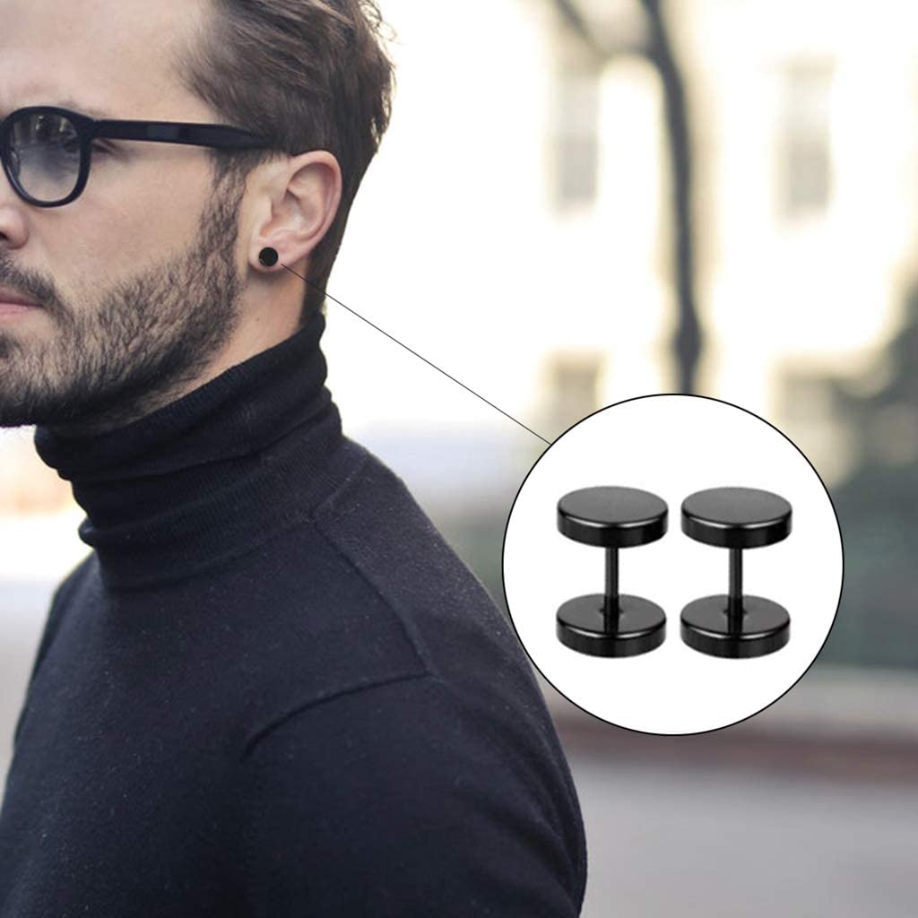 Lvcky 8 paar hypoallergene oorbellen van roestvrij staal met kleine piercings voor mannen en vrouwen, zwart zilverkleurig (zwart)