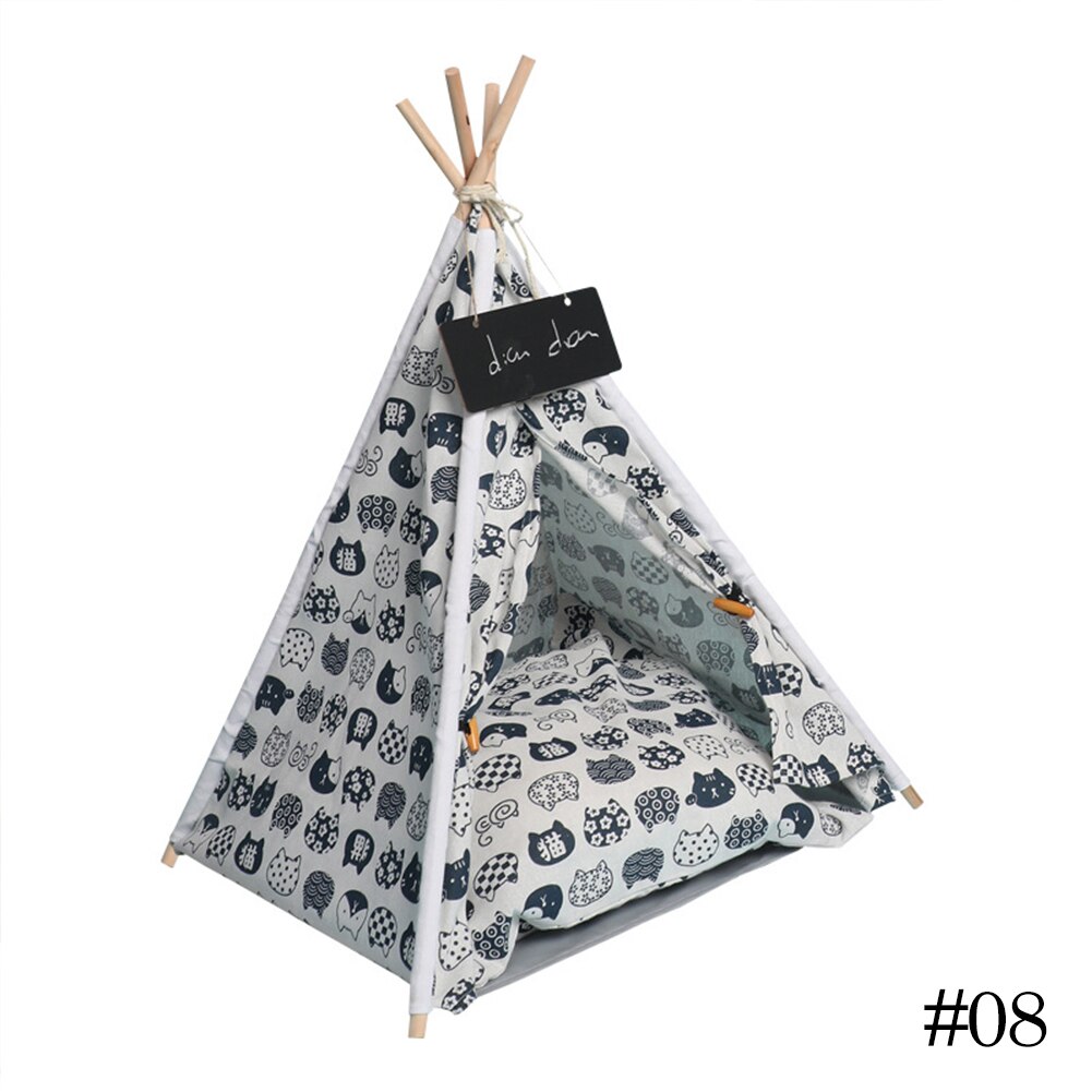 Kæledyr telt hus hund seng bærbar aftagelig vaskbar tipi hvalp kat indendørs udendørs kenneler hule med pude og tavle: 08