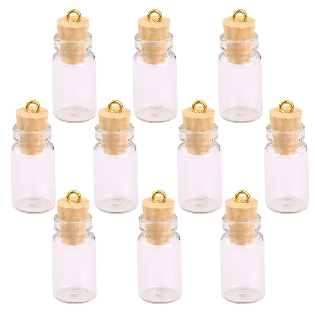 10 stk mini glassflasker små hetteglass kork miniatyr klare glasskrukker flerbruks korkstopper ønske glass (langt mønster og kork