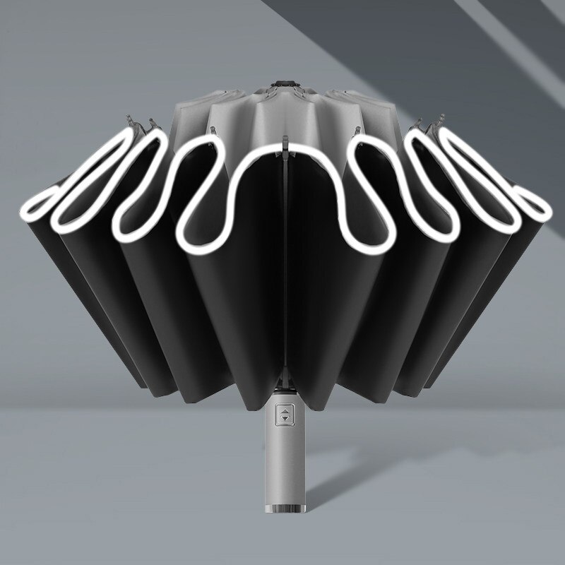 Automatic Folding Strong Umbrella for Men Women Windproof 12Ribs Reverse Umbrella Wind Resistant Trip inverted Rain Umbrella: Automatic Grey