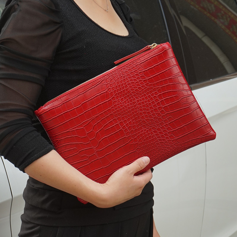 Mode krokodil vrouwen clutch bag pu leer vrouwen envelop avondtasje vrouwelijke Koppelingen Handtas bolsa feminina purse: Rood