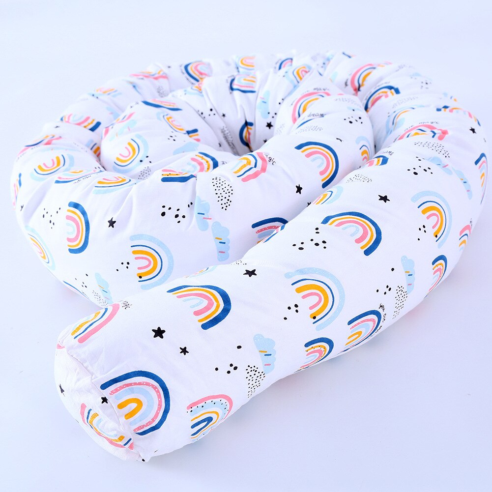 Separador de cerca de cuna lavable para niños, estampado de arco iris, barandilla de seguridad anticolisión, descanso de cama, almohada de tira cómoda