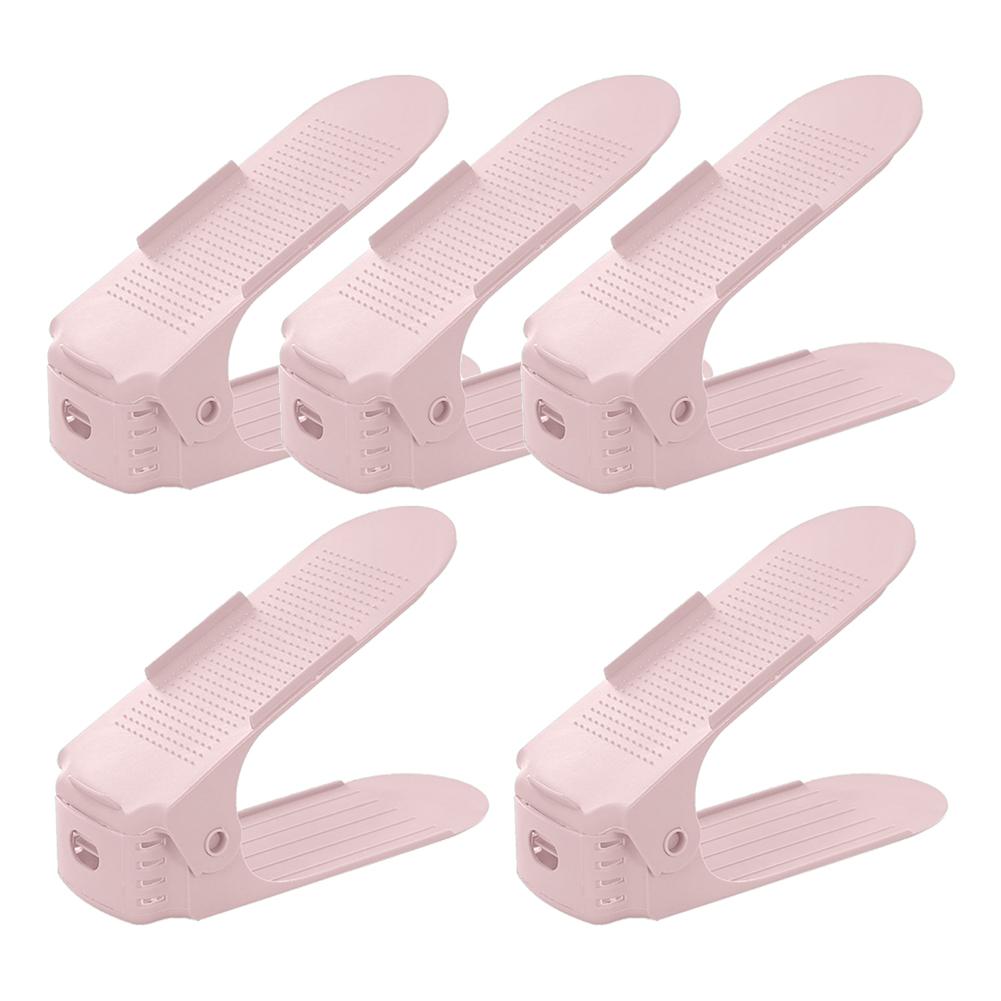 1/5/10pcs Adjustable Shoe Organizer Double Shoe Rack Storage Space Saver Shoes Organizers Stand Shelf for Living Room: 5PCS Pink