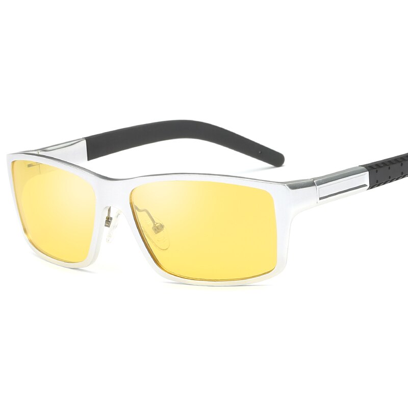 Yso nattesyn briller mænd aluminium magnesium ramme polariserede nattesyn beskyttelsesbriller til bilkørsel fiskeri anti blænding 8554: Sølv-gul