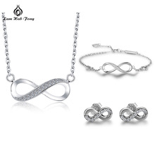 Infinity Sieraden Sets 925 Sterling Zilver CZ Kristal Bedelarmband Hanger Ketting Oorbellen Voor Vrouwen Bruiloft Sieraden