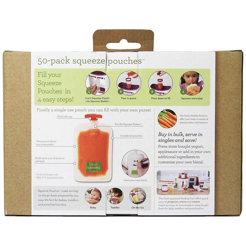 Single Use Food Pouch Packaging Squeeze Plastic Smoothie Squeeze Bags Refillable Fresh Storage Bag Lid Baby food storage box